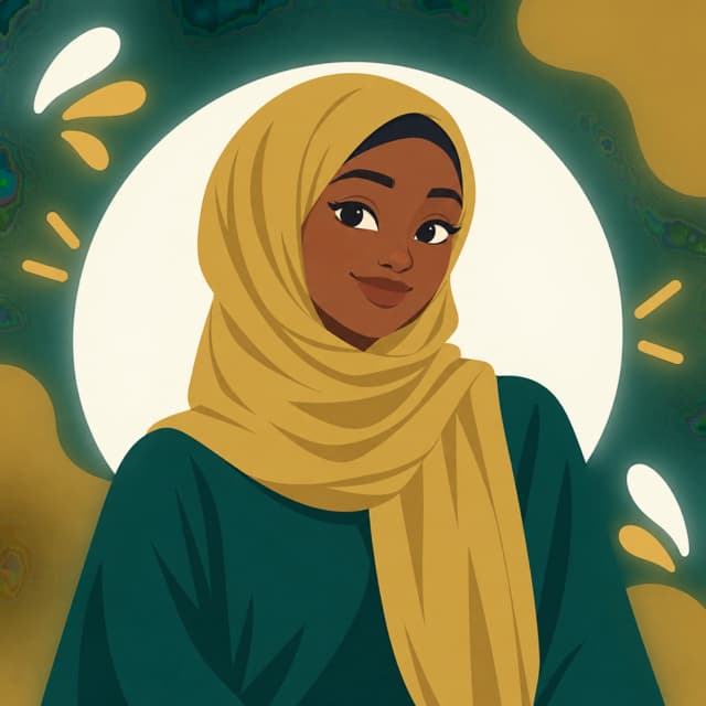 Illustrated 2D character portrait of Amina Osman